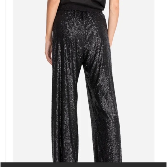 NWOT JOHNNY Was Black Grace Sequin Elastic Drawstring Waist Long Cocktail Pants - Picture 5 of 13